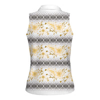 Samoa White Sunday Women Sleeveless Polo Shirt Samoan Tapa Yellow Hibiscus - Polynesian Pride