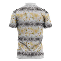 Samoa White Sunday Zipper Polo Shirt Samoan Tapa Yellow Hibiscus - Polynesian Pride