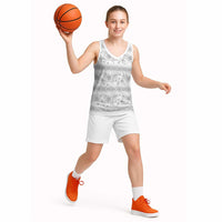 Samoa White Sunday Basketball Jersey Samoan Tapa White Hibiscus - Polynesian Pride