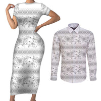 Samoa White Sunday Couples Matching Short Sleeve Bodycon Dress and Long Sleeve Button Shirt Samoan Tapa White Hibiscus - Polynesian Pride
