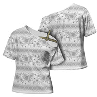 Samoa White Sunday Cross Shoulder Shirt Samoan Tapa White Hibiscus - Polynesian Pride