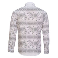 Samoa White Sunday Family Matching Long Sleeve Bodycon Dress and Hawaiian Shirt Samoan Tapa White Hibiscus - Polynesian Pride