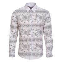 Samoa White Sunday Family Matching Off Shoulder Maxi Dress and Hawaiian Shirt Samoan Tapa White Hibiscus - Polynesian Pride