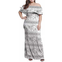 Samoa White Sunday Family Matching Off Shoulder Maxi Dress and Hawaiian Shirt Samoan Tapa White Hibiscus - Polynesian Pride