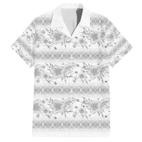 Samoa White Sunday Family Matching Off Shoulder Short Dress and Hawaiian Shirt Samoan Tapa White Hibiscus - Polynesian Pride