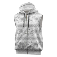 Samoa White Sunday Sleeveless Zip Hoodie Samoan Tapa White Hibiscus - Polynesian Pride