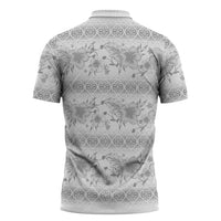 Samoa White Sunday Zipper Polo Shirt Samoan Tapa White Hibiscus - Polynesian Pride