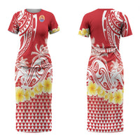 Personalised Tahiti Surfing Couples Matching Short Sleeve Bodycon Dress and Long Sleeve Button Shirt Polynesian Style LT05 - Polynesian Pride