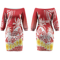 Personalised Tahiti Surfing Family Matching Off The Shoulder Long Sleeve Dress and Hawaiian Shirt Polynesian Style LT05 Mom's Dress Red - Polynesian Pride