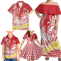Personalised Tahiti Surfing Family Matching Off Shoulder Maxi Dress and Hawaiian Shirt Polynesian Style LT05 - Polynesian Pride