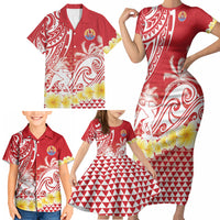 Personalised Tahiti Surfing Family Matching Short Sleeve Bodycon Dress and Hawaiian Shirt Polynesian Style LT05 - Polynesian Pride
