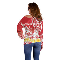 Personalised Tahiti Surfing Off Shoulder Sweater Polynesian Style LT05 - Polynesian Pride