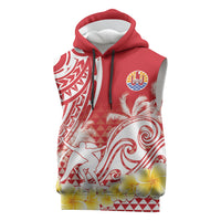 Personalised Tahiti Surfing Sleeveless Hoodie Polynesian Style LT05 Red - Polynesian Pride
