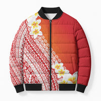 Tahiti Plumeria Tribal Pattern Bomber Puffer Jacket Wave Style Red LT05 Unisex Red - Polynesian Pride
