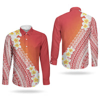Tahiti Plumeria Tribal Pattern Couples Matching Summer Maxi Dress and Long Sleeve Button Shirt Wave Style Red LT05 - Polynesian Pride