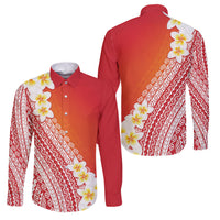 Tahiti Plumeria Tribal Pattern Family Matching Summer Maxi Dress and Hawaiian Shirt Wave Style Red LT05 Dad's Shirt - Long Sleeve Red - Polynesian Pride