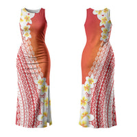 Tahiti Plumeria Tribal Pattern Family Matching Tank Maxi Dress and Hawaiian Shirt Wave Style Red LT05 Mom's Dress Red - Polynesian Pride