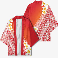 Tahiti Plumeria Tribal Pattern Kimono Wave Style Red LT05 - Polynesian Pride