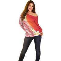 Tahiti Plumeria Tribal Pattern Off Shoulder Sweater Wave Style Red LT05 - Polynesian Pride