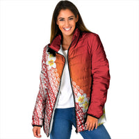 Tahiti Plumeria Tribal Pattern Padded Jacket Wave Style Red LT05 Women Red - Polynesian Pride
