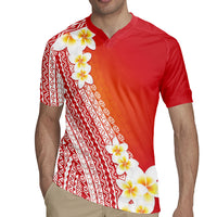 Tahiti Plumeria Tribal Pattern Rugby Jersey Wave Style Red LT05 - Polynesian Pride