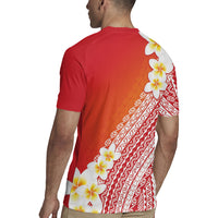 Tahiti Plumeria Tribal Pattern Rugby Jersey Wave Style Red LT05 - Polynesian Pride