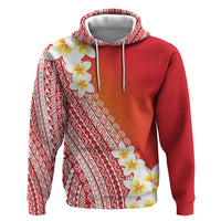 Tahiti Plumeria Tribal Pattern Zip Hoodie Wave Style Red LT05 Pullover Hoodie Red - Polynesian Pride