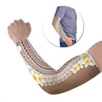 Tahiti Plumeria Tribal Pattern Arm Sleeves Wave Style Brown LT05 Set of 2 Brown - Polynesian Pride
