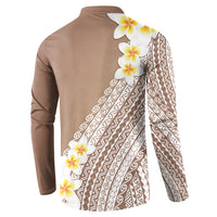 Tahiti Plumeria Tribal Pattern Button Sweatshirt Wave Style Brown LT05 - Polynesian Pride