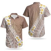Tahiti Plumeria Tribal Pattern Couples Matching Short Sleeve Bodycon Dress and Hawaiian Shirt Wave Style Brown LT05 - Polynesian Pride