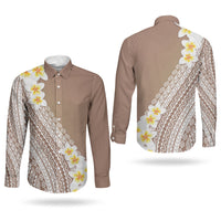 Tahiti Plumeria Tribal Pattern Couples Matching Tank Maxi Dress and Long Sleeve Button Shirt Wave Style Brown LT05 - Polynesian Pride