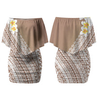 Tahiti Plumeria Tribal Pattern Family Matching Off Shoulder Short Dress and Hawaiian Shirt Wave Style Brown LT05 Mom's Dress Brown - Polynesian Pride