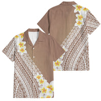 Tahiti Plumeria Tribal Pattern Family Matching Off Shoulder Short Dress and Hawaiian Shirt Wave Style Brown LT05 Dad's Shirt - Short Sleeve Brown - Polynesian Pride