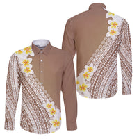 Tahiti Plumeria Tribal Pattern Family Matching Summer Maxi Dress and Hawaiian Shirt Wave Style Brown LT05 Dad's Shirt - Long Sleeve Brown - Polynesian Pride