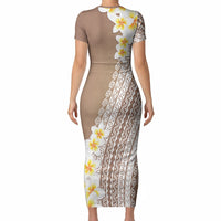 Tahiti Plumeria Tribal Pattern Short Sleeve Bodycon Dress Wave Style Brown LT05 - Polynesian Pride