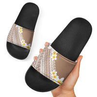 Tahiti Plumeria Tribal Pattern Slide Sandals Wave Style Brown LT05 - Polynesian Pride