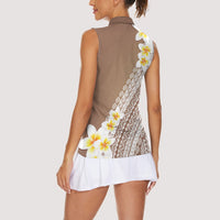 Tahiti Plumeria Tribal Pattern Women Sleeveless Polo Shirt Wave Style Brown LT05 - Polynesian Pride