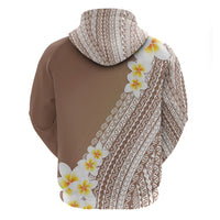 Tahiti Plumeria Tribal Pattern Zip Hoodie Wave Style Brown LT05 - Polynesian Pride