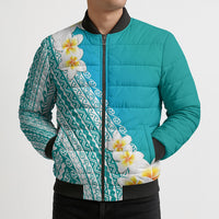 Tahiti Plumeria Tribal Pattern Bomber Puffer Jacket Wave Style Turquoise LT05 - Polynesian Pride