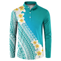 Tahiti Plumeria Tribal Pattern Button Sweatshirt Wave Style Turquoise LT05 Turquoise - Polynesian Pride