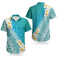 Tahiti Plumeria Tribal Pattern Couples Matching Long Sleeve Bodycon Dress and Hawaiian Shirt Wave Style Turquoise LT05 - Polynesian Pride