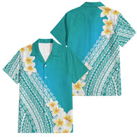 Tahiti Plumeria Tribal Pattern Family Matching Mermaid Dress and Hawaiian Shirt Wave Style Turquoise LT05 Dad's Shirt - Short Sleeve Turquoise - Polynesian Pride
