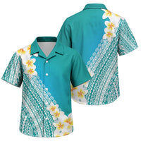 Tahiti Plumeria Tribal Pattern Family Matching Puletasi and Hawaiian Shirt Wave Style Turquoise LT05 Son's Shirt Turquoise - Polynesian Pride