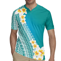 Tahiti Plumeria Tribal Pattern Rugby Jersey Wave Style Turquoise LT05 - Polynesian Pride