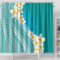 Tahiti Plumeria Tribal Pattern Shower Curtain Wave Style Turquoise LT05 - Polynesian Pride