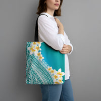 Tahiti Plumeria Tribal Pattern Tote Bag Wave Style Turquoise LT05 - Polynesian Pride