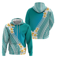Tahiti Plumeria Tribal Pattern Zip Hoodie Wave Style Turquoise LT05 - Polynesian Pride