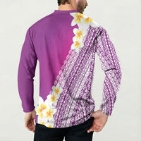 Tahiti Plumeria Tribal Pattern Button Sweatshirt Wave Style Purple LT05 - Polynesian Pride