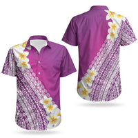Tahiti Plumeria Tribal Pattern Couples Matching Long Sleeve Bodycon Dress and Hawaiian Shirt Wave Style Purple LT05 - Polynesian Pride