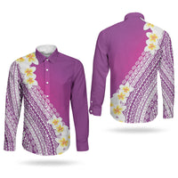 Tahiti Plumeria Tribal Pattern Couples Matching Off Shoulder Maxi Dress and Long Sleeve Button Shirt Wave Style Purple LT05 - Polynesian Pride